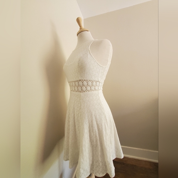 Free People mini dress floral ivory lace crochet daisy waist grad bridal small 0 - Picture 5 of 9